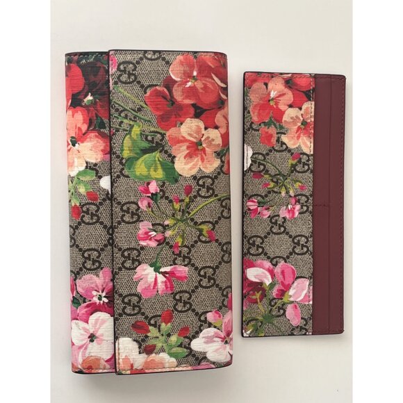 Gucci GG Supreme Monogram Blooms Continental Wallet & Card Case Antique Rose - Picture 2 of 10
